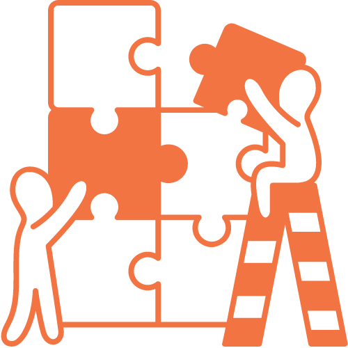 simple graphic of two people working together to complete a puzzle